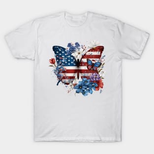 4th of July Floral Butterfly independence day T-Shirt